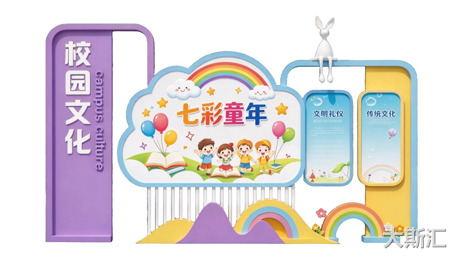 现代校园文化墙活泼童趣SU模型