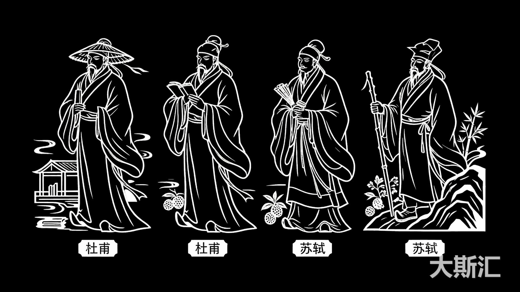 杜甫 苏轼古代名人诗人人物SU模型