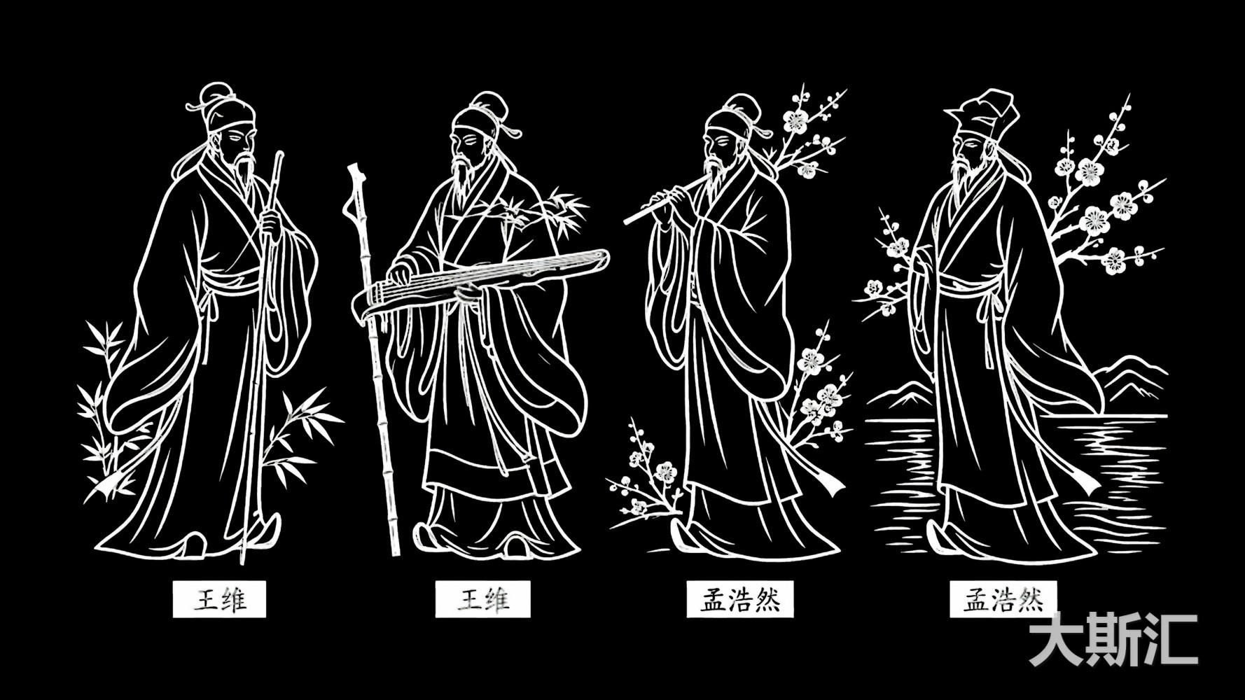 王维 孟浩然古代名人诗人人物SU模型