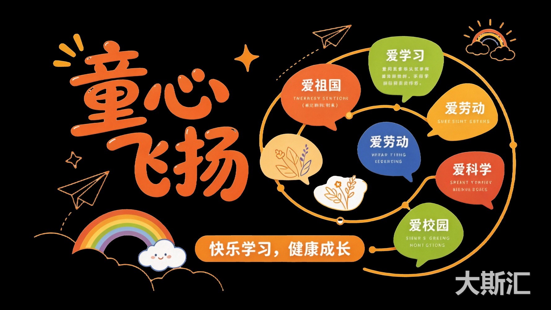 现代童心飞扬校园文化墙SU模型
