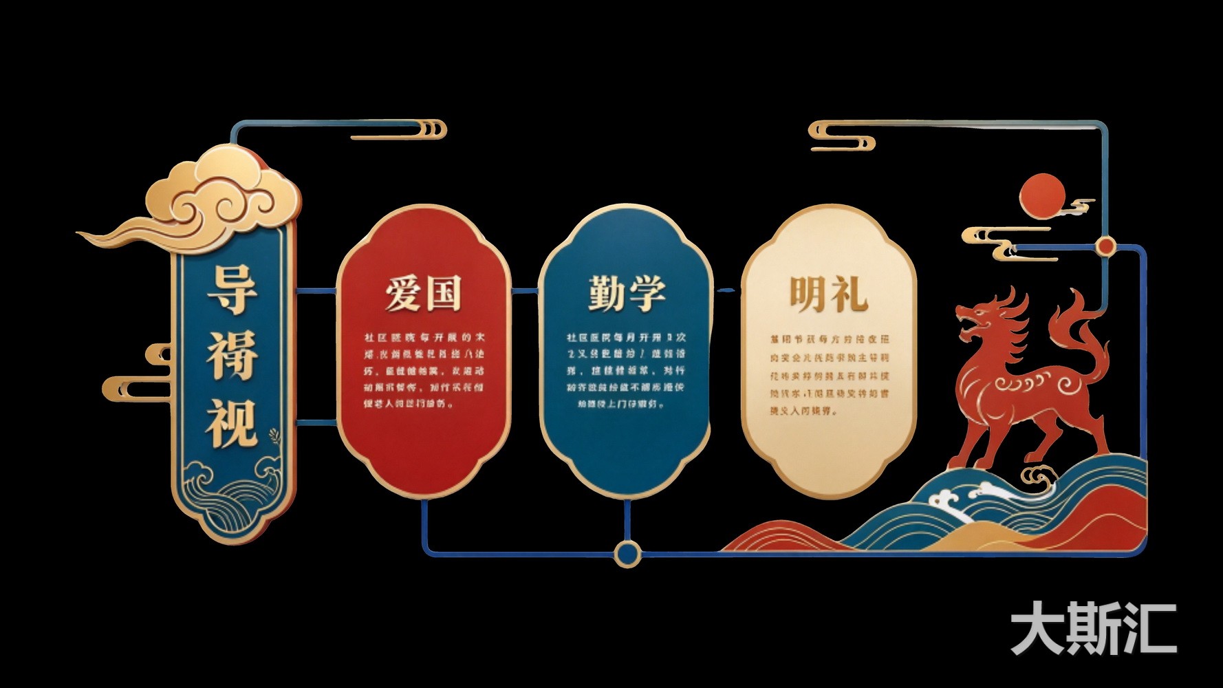 中式国风校园 宣传栏 文化墙 SU剪影