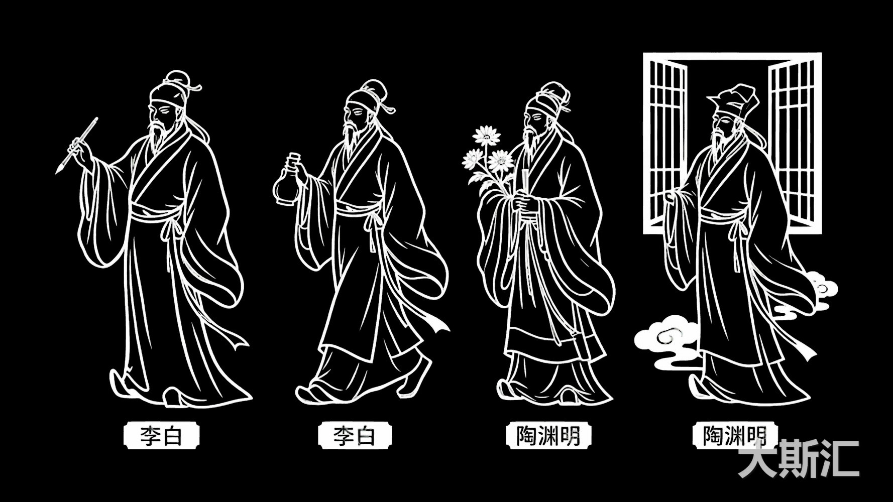 李白陶渊明古代名人诗人人物SU模型