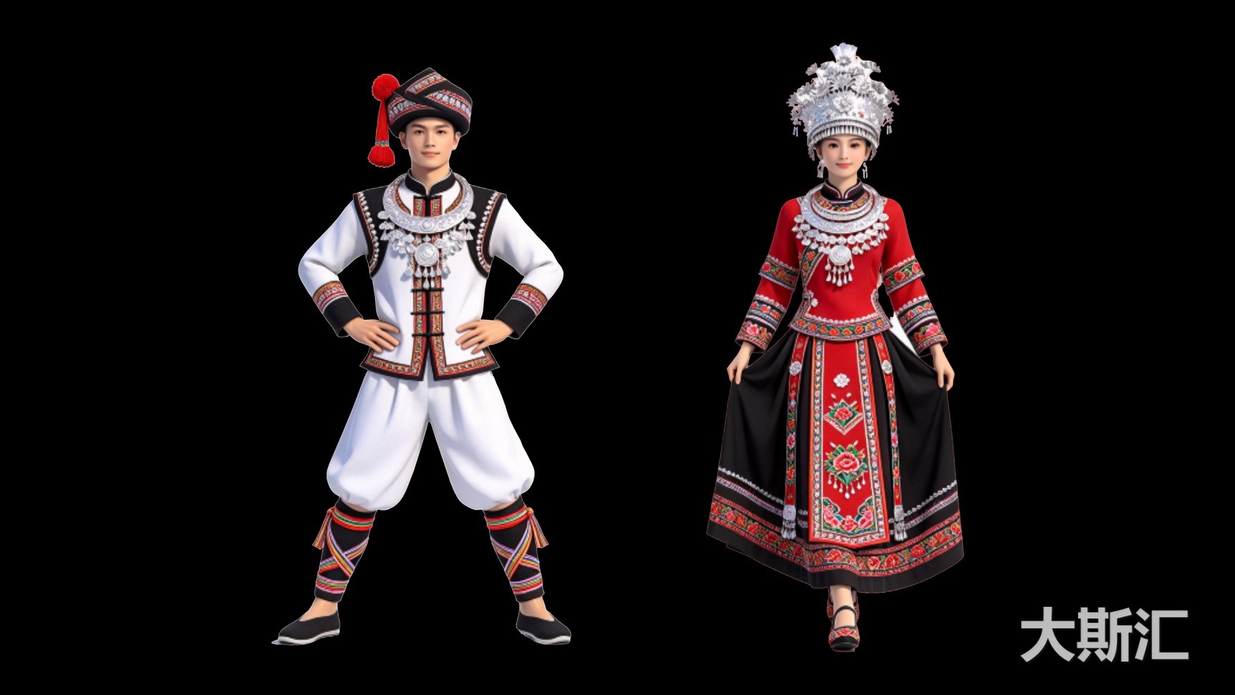 瑶族服装 模特人物少数民族服饰 SU模型