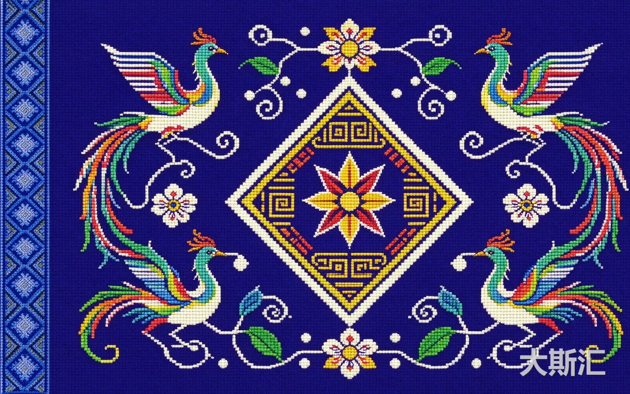 民族风刺绣壮族壮锦纹样贴图预览图