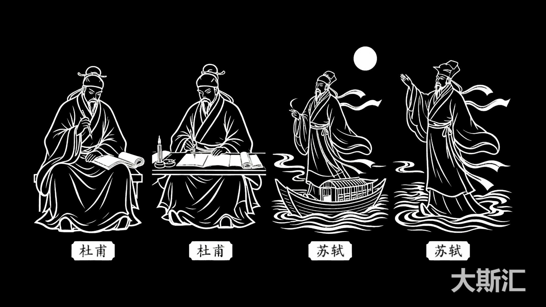 古代名人诗人杜甫 苏轼SU模型