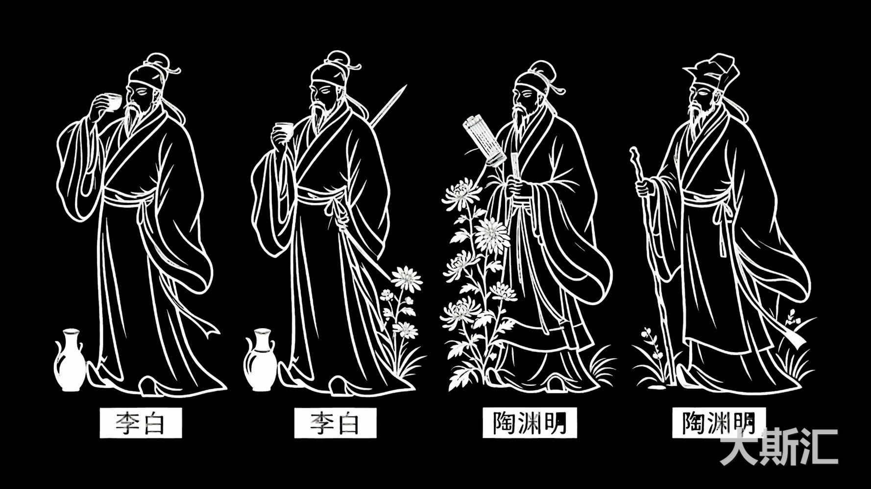 古代李白 陶渊明诗人人物SU模型